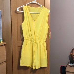 Lightweight yellow zip up romper